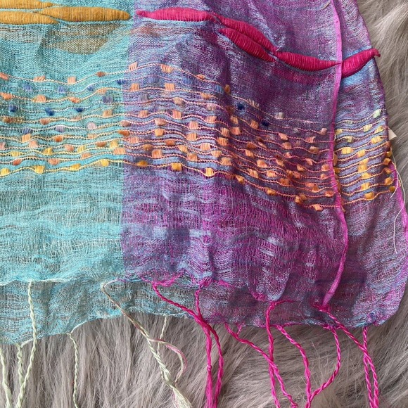 Embroidery beading tassels 100% silk women's long scarf shawl 25” Wide/65” Long - Picture 4 of 7